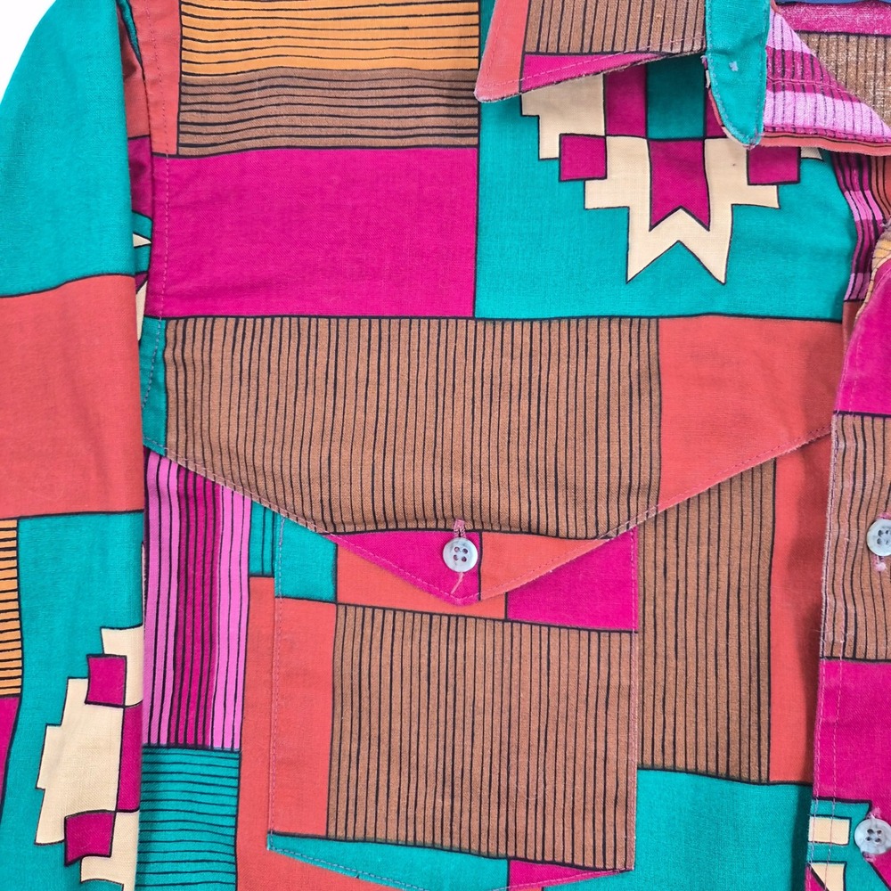 Wrangler Cowboy Cut Western Shirt Mens 16.5-35 Aztec Geometric Patchwork USA - Picture 11 of 11